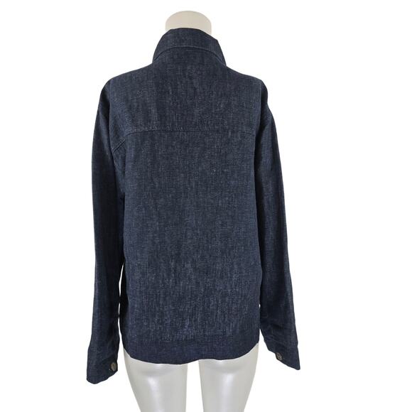 Chico's Design Blue 100% Linen Long Sleeve 2 Chest Pocket Blouse 3 - L - Picture 3 of 6